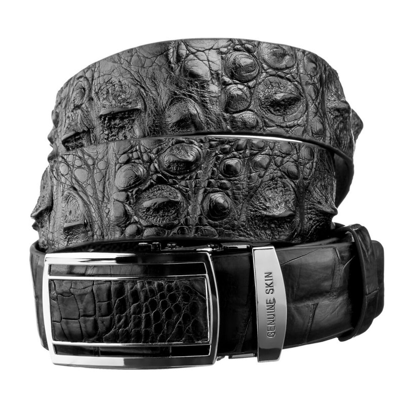 Ремень-автомат CROCODILE LEATHER из натуральной кожи крокодила Черный