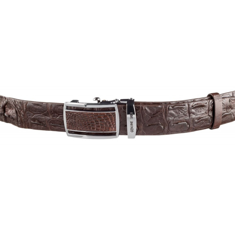 Ремень-автомат CROCODILE LEATHER из натуральной кожи крокодила Коричневый