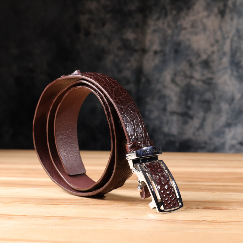 Ремень-автомат CROCODILE LEATHER из натуральной кожи крокодила Коричневый