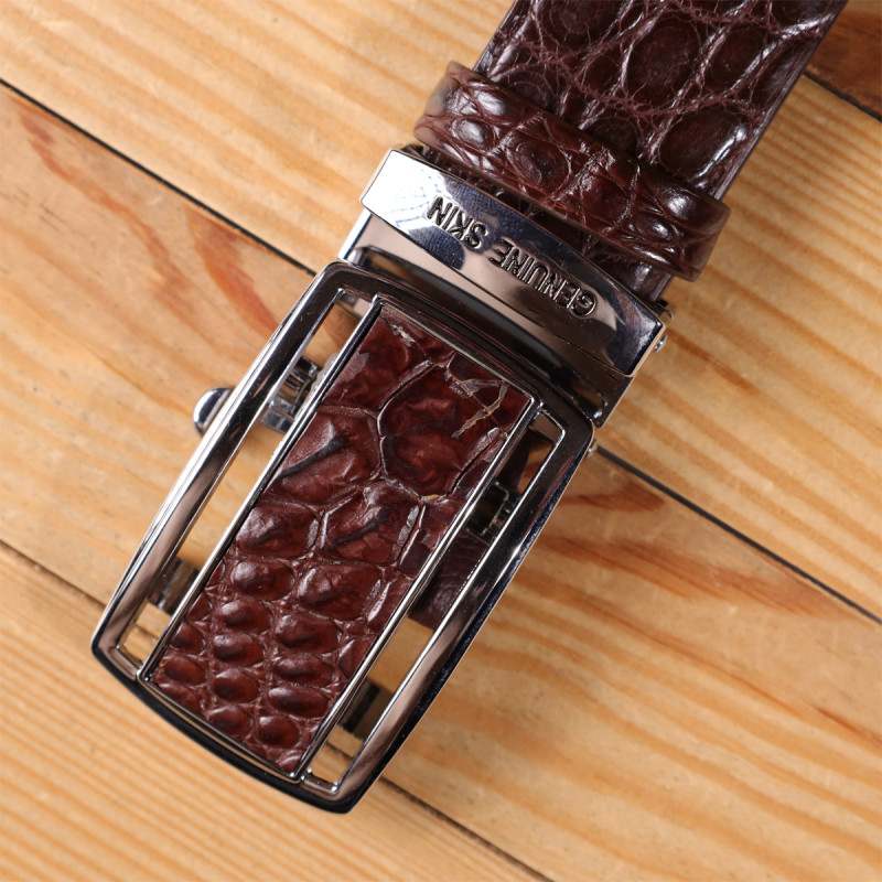 Ремень-автомат CROCODILE LEATHER из натуральной кожи крокодила Коричневый