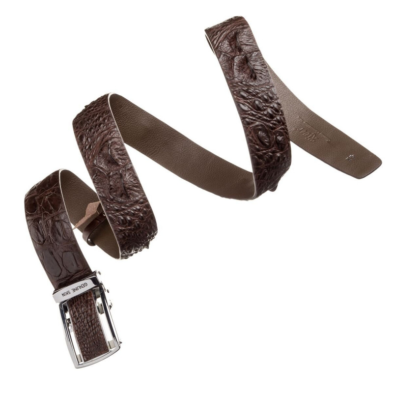 Ремень-автомат CROCODILE LEATHER из натуральной кожи крокодила Коричневый