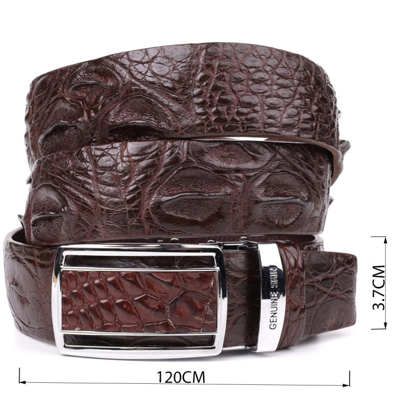 Ремень-автомат CROCODILE LEATHER из натуральной кожи крокодила Коричневый