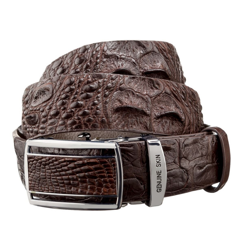 Ремень-автомат CROCODILE LEATHER из натуральной кожи крокодила Коричневый