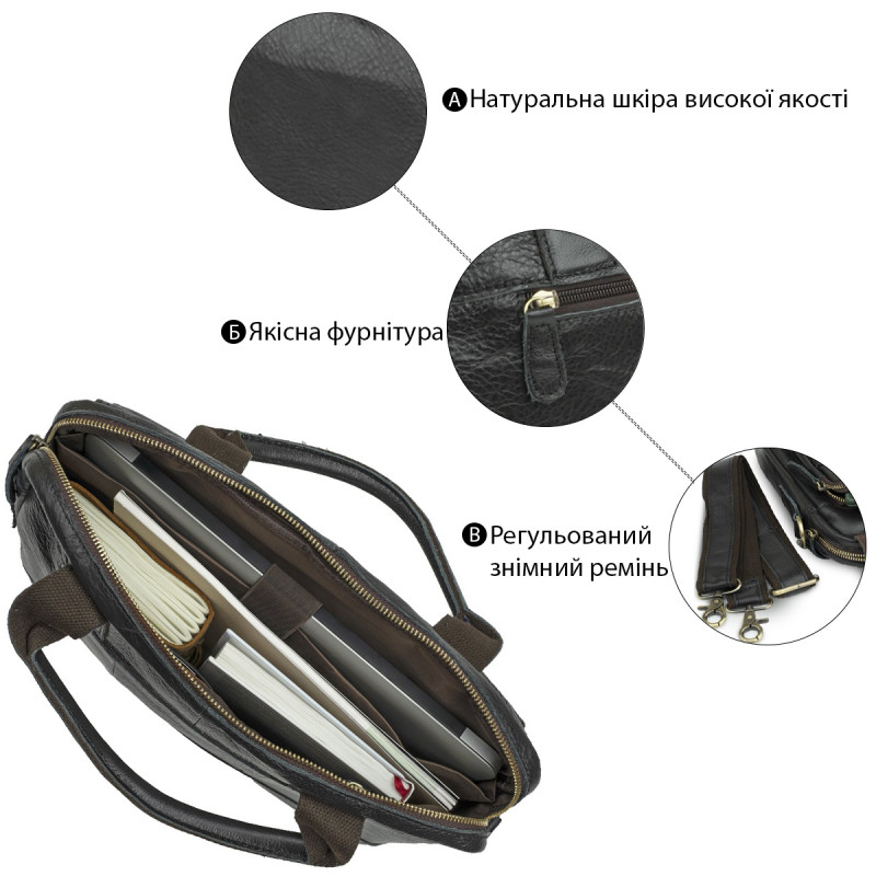 Сумка для ноутбуку з натуральної шкіри Vintage Чорна