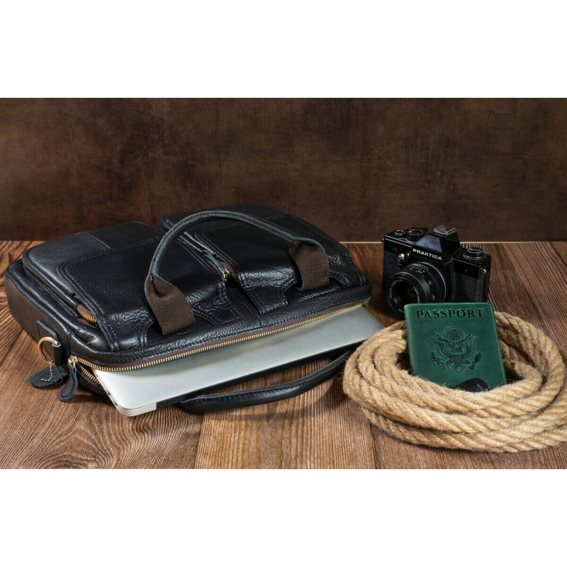 Сумка для ноутбуку з натуральної шкіри Vintage Чорна