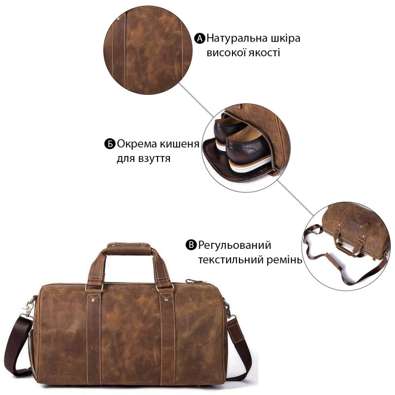 Сумка дорожная мужская кожаная Vintage Коричневая