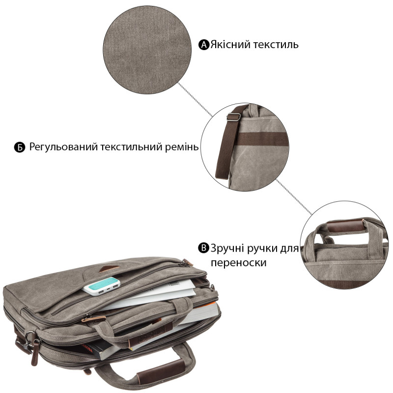 Сумка текстильная для ноутбука . Vintage Серая