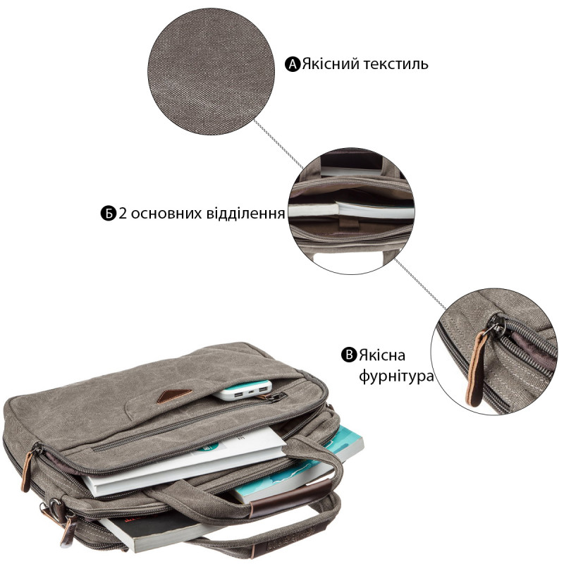 Сумка текстильная для ноутбука Vintage Серая