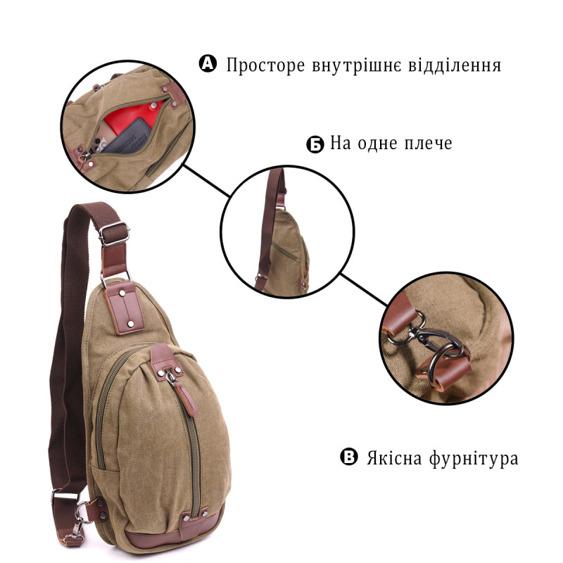 Оригінальна чоловіча сумка через плече з текстилю Vintage Оливкова