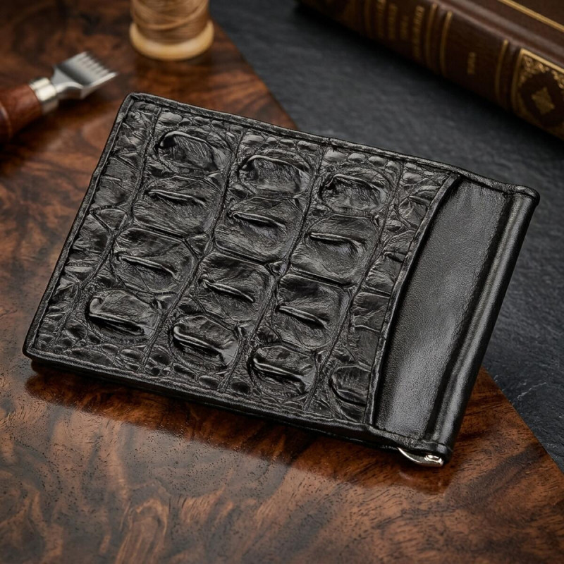 Затискач CROCODILE LEATHER з натуральної шкіри крокодила Чорний