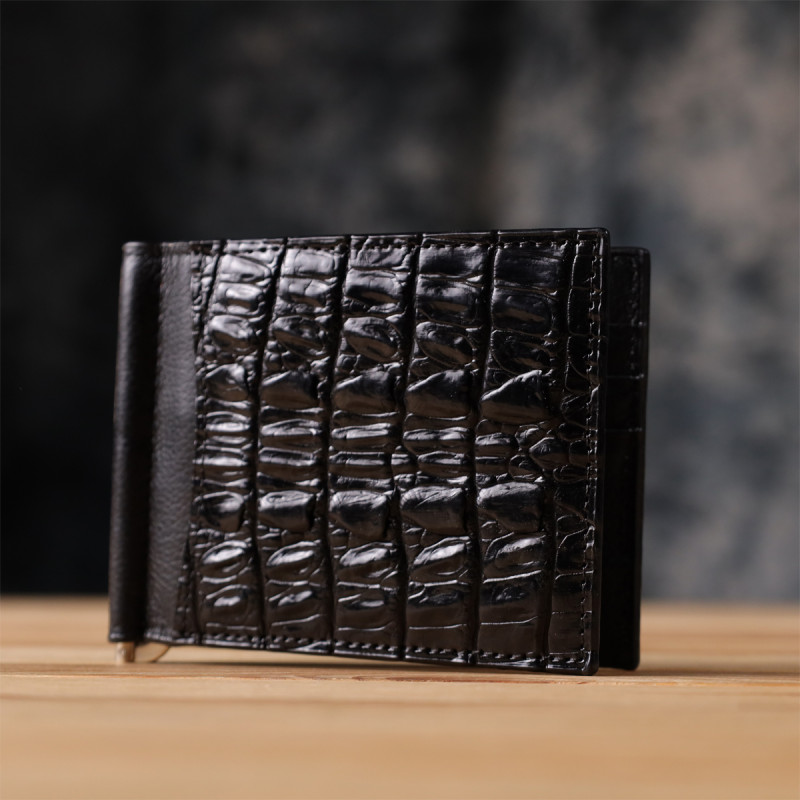 Зажим CROCODILE LEATHER из натуральной кожи крокодила Черный