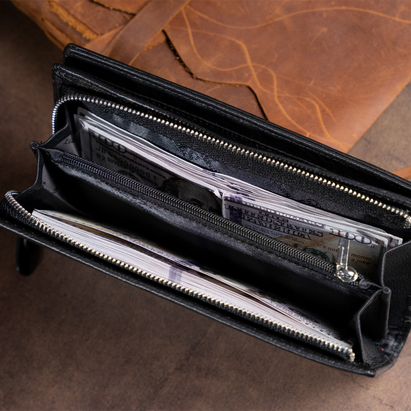 Вертикальный кошелек кожаный женский ST Leather Черный