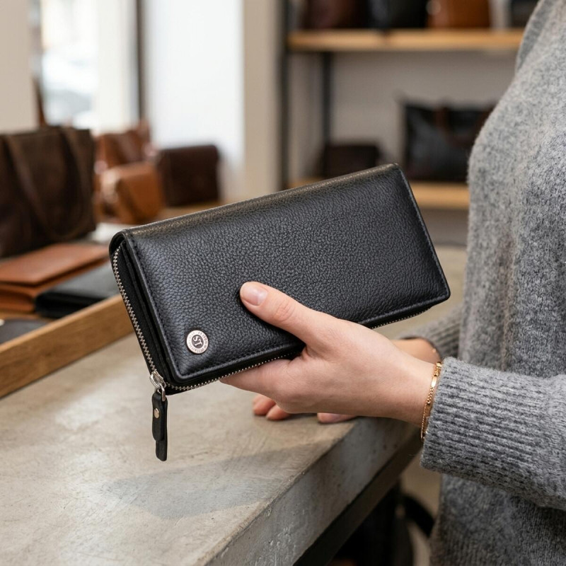 Вертикальний гаманець шкіряний жіночий ST Leather Чорний