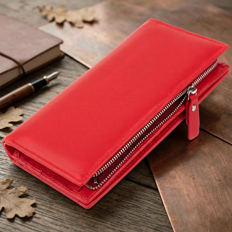 Вертикальний гаманець шкіряний жіночий ST Leather Червоний