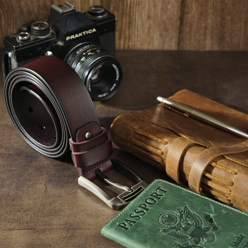  Ремень мужской с затемненной пряжкой механика Vintage Коричневый
