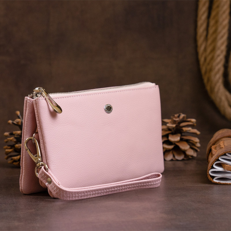 Вместительный клатч на два отделения женский ST Leather Розовый