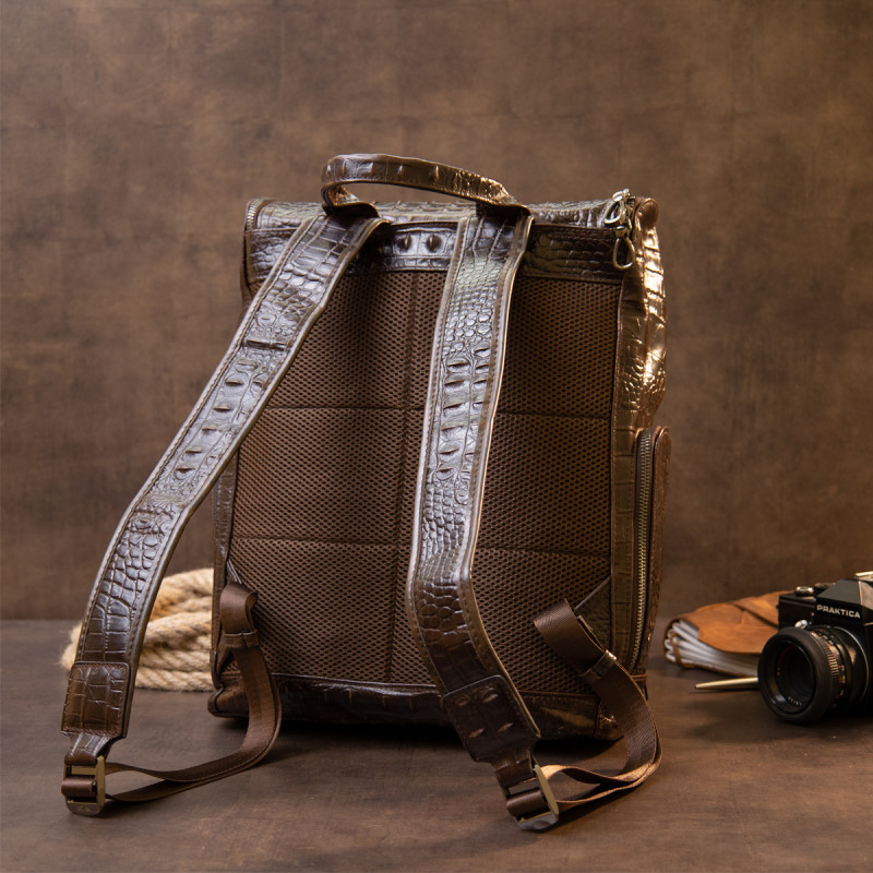 Рюкзак под рептилию кожаный Vintage Коричневый