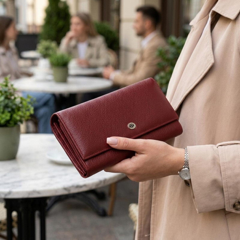Современный кошелек для женщин ST Leather  Темно-красный
