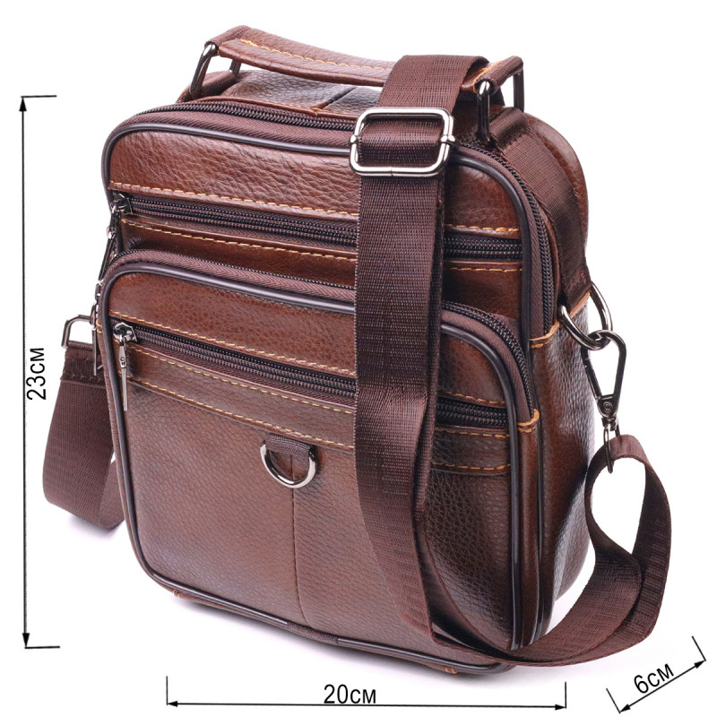Превосходная мужская сумка из натуральной кожи Vintage Коричневая