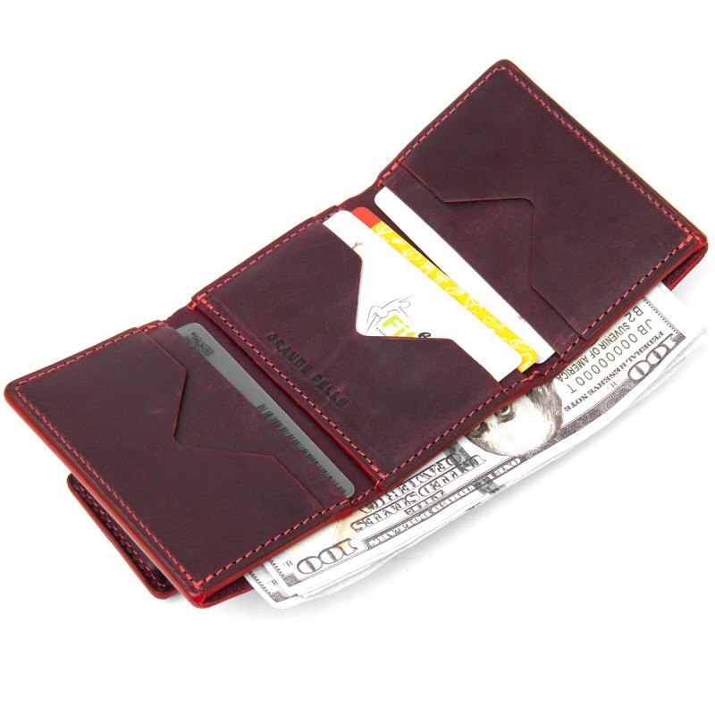 Матовое винтажное портмоне GRANDE PELLE Бордовый