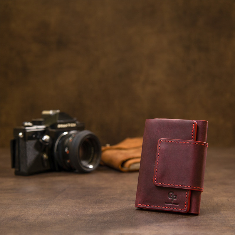 Матовое винтажное портмоне GRANDE PELLE Бордовый