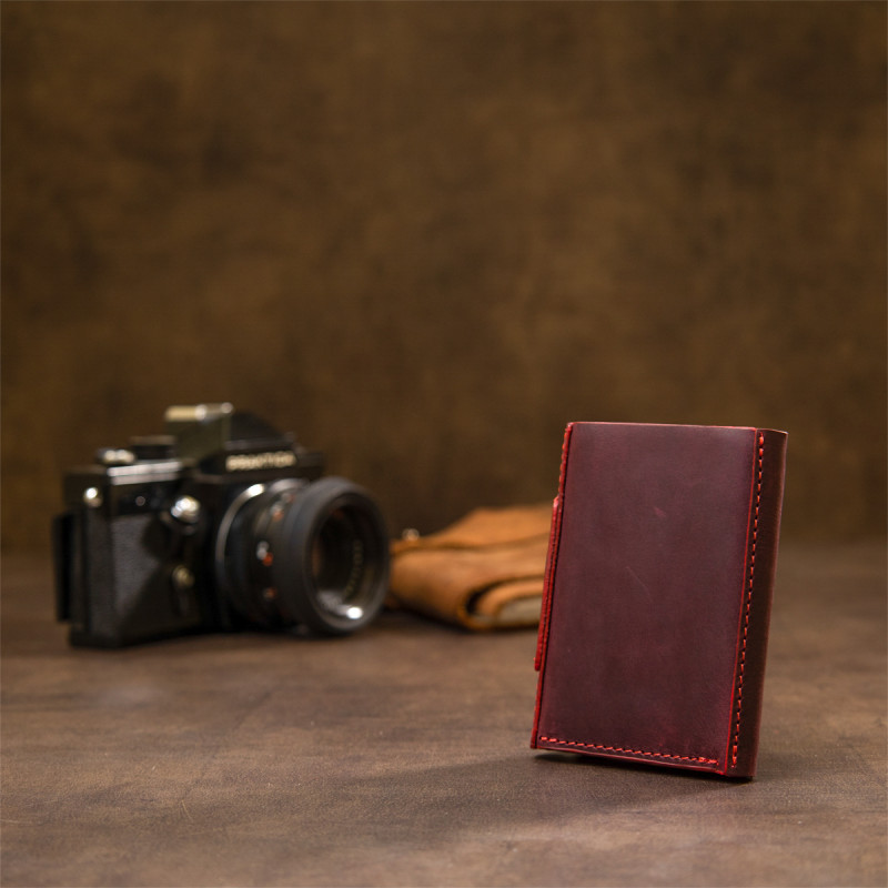 Матовое винтажное портмоне GRANDE PELLE Бордовый