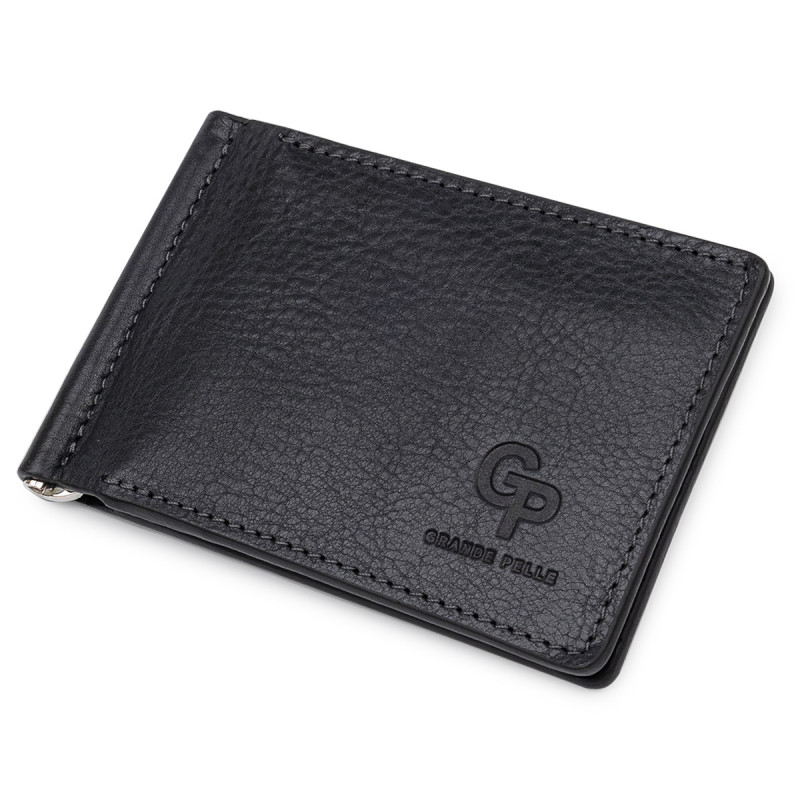Мужской зажим для денег с монетницей GRANDE PELLE Черный