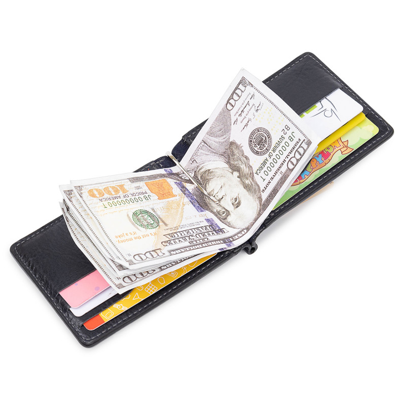 Мужской зажим для денег с монетницей GRANDE PELLE Черный