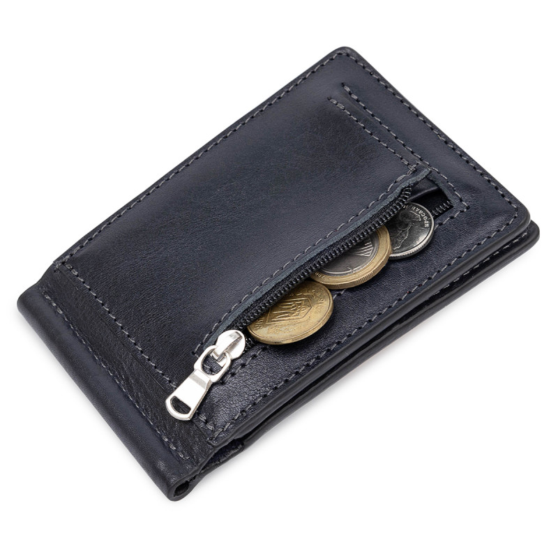 Мужской зажим для денег с монетницей GRANDE PELLE Черный