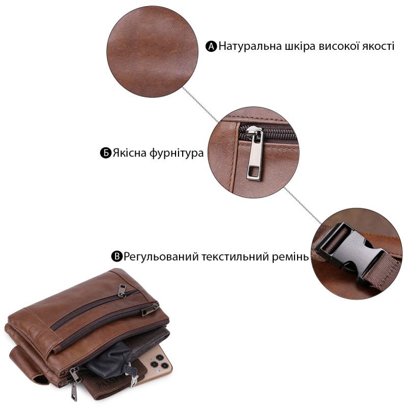 Кожаная сумка на пояс унисекс Vintage Коричневый