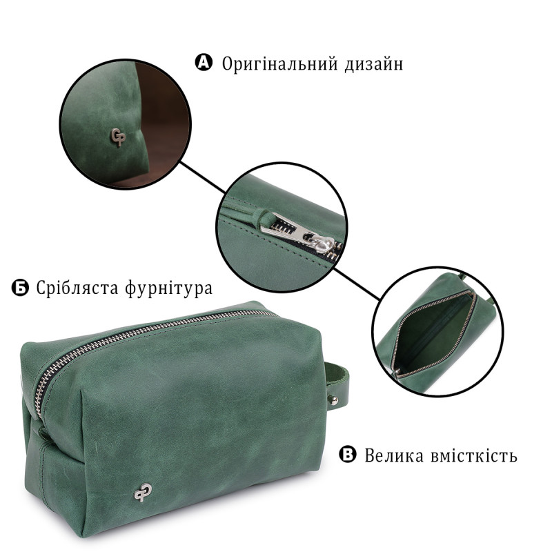Кожаная косметичка унисекс GRANDE PELLE Зеленый