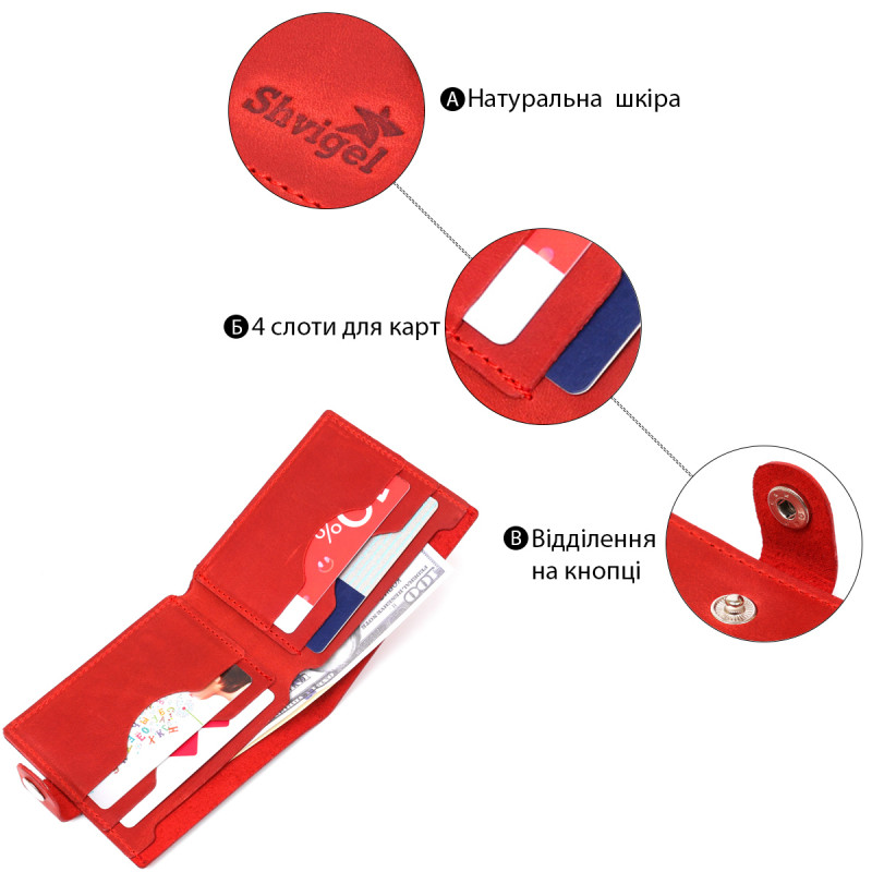 Женское небольшое винтажное портмоне Shvigel Красный