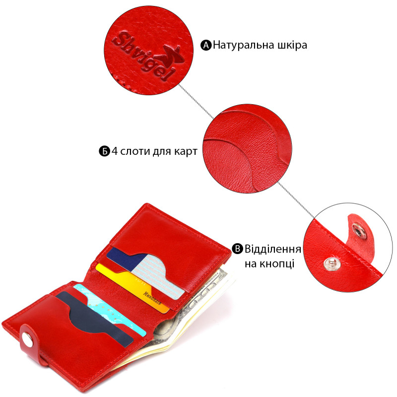 Женское кожаное портмоне Shvigel Красный