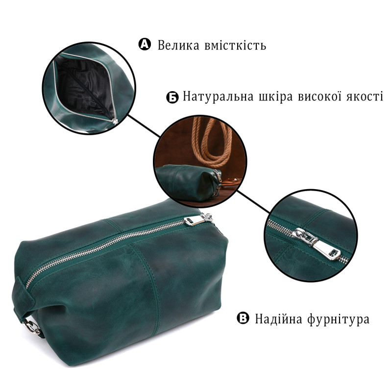 Кожаная матовая косметичка Shvigel Зеленый