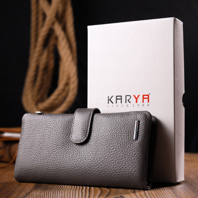 Вертикальное женское портмоне из натуральной кожи KARYA Серый
