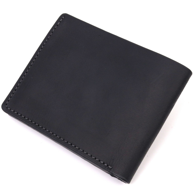 Надійне шкіряне портмоне з вінтажної шкіри в два складення Україна GRANDE PELLE Чорний