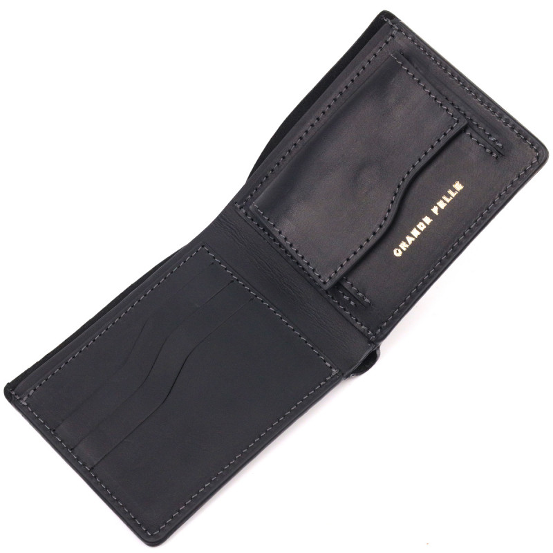 Надійне шкіряне портмоне з вінтажної шкіри в два складення Україна GRANDE PELLE Чорний