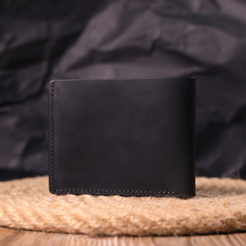 Надійне шкіряне портмоне з вінтажної шкіри в два складення Україна GRANDE PELLE Чорний