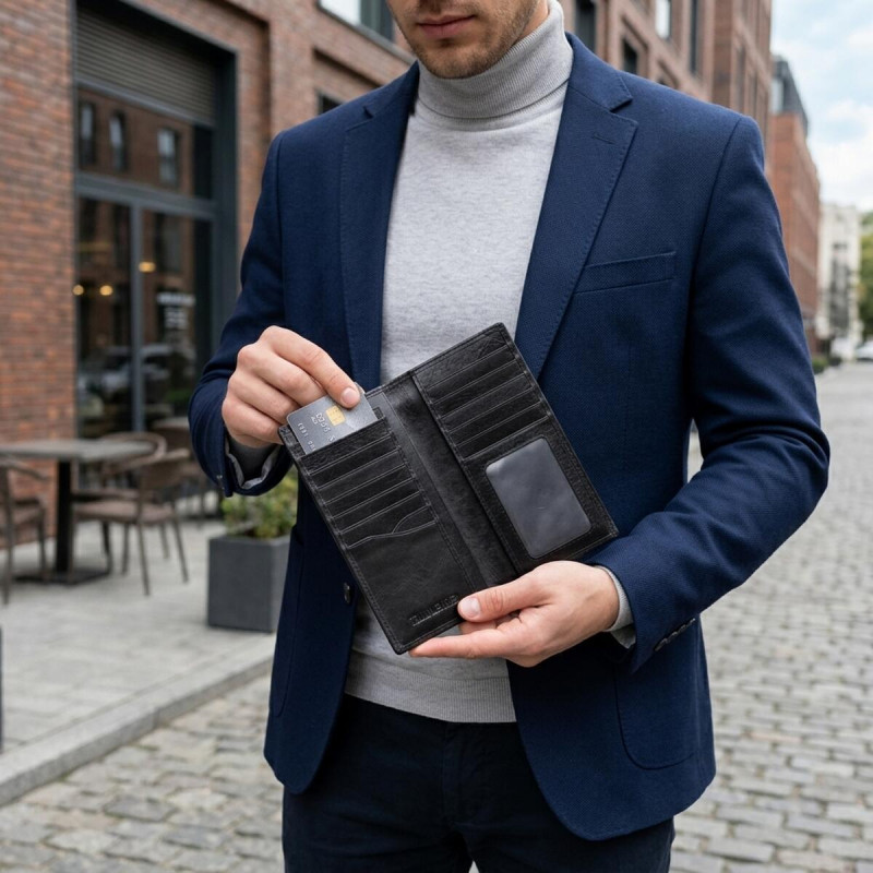 Вертикальний гаманець для чоловіків із натуральної шкіри ST Leather Чорний