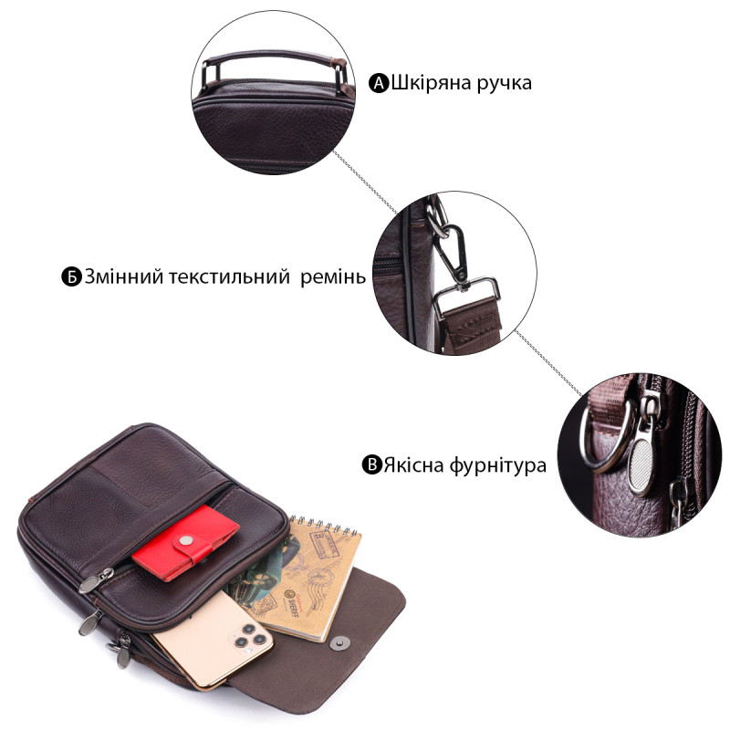 Качественный мужской месенджер из натуральной кожи Vintage Коричневый