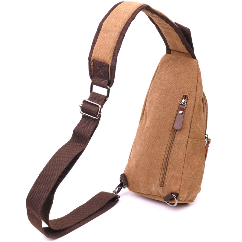 Практичная мужская сумка через плечо с USB кабелем текстильная Vintage Коричневая