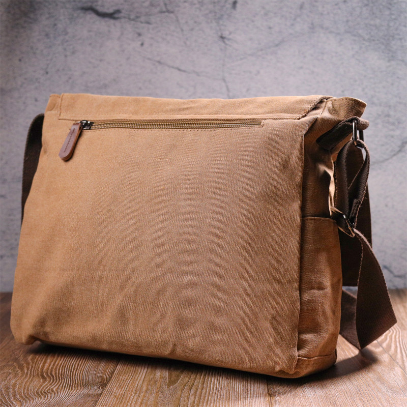Большая сумка для ноутбука с клапаном из текстиля Vintage Коричневая