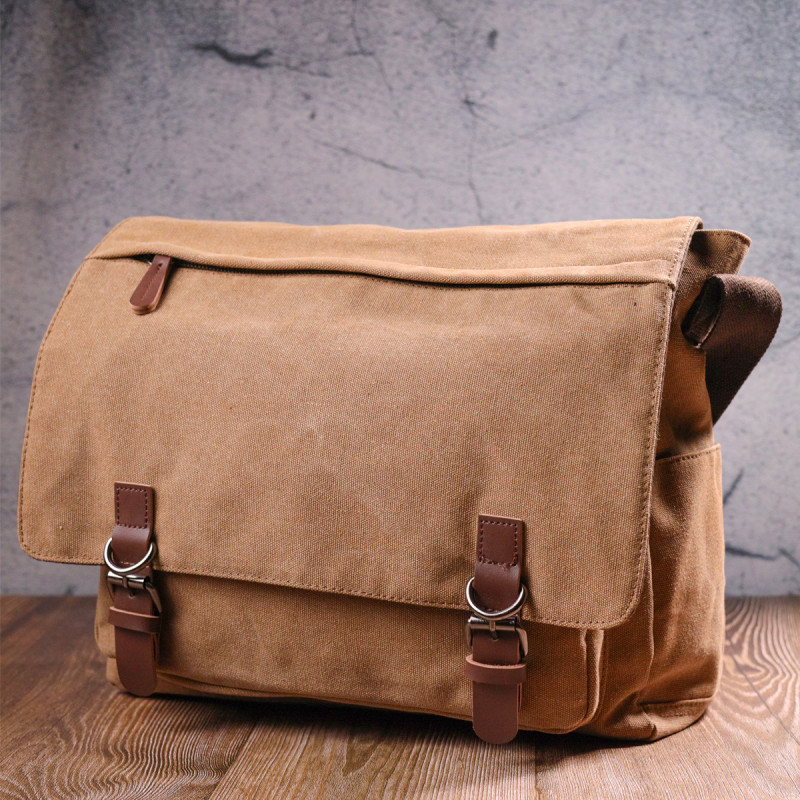 Большая сумка для ноутбука с клапаном из текстиля Vintage Коричневая