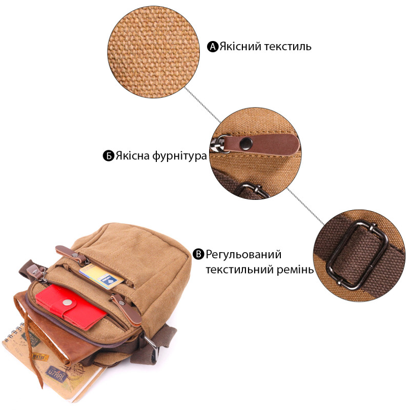 Стильна чоловіча сумка із щільного текстилю Vintage Коричнева