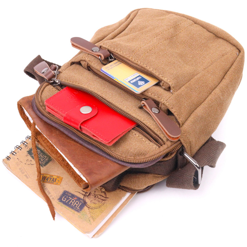 Стильна чоловіча сумка із щільного текстилю Vintage Коричнева