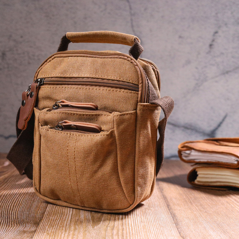 Стильна чоловіча сумка із щільного текстилю Vintage Коричнева