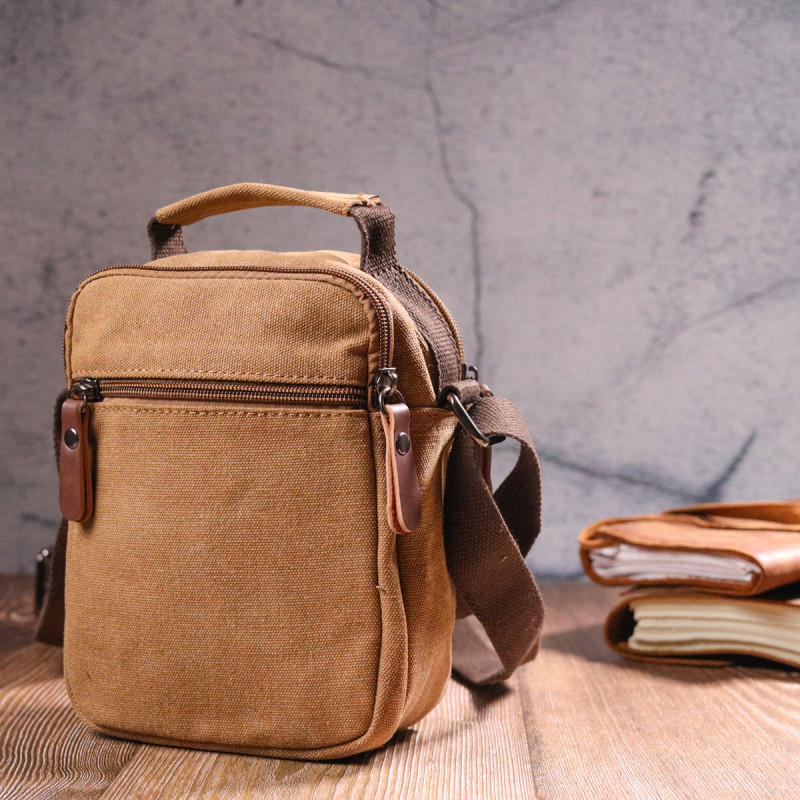 Стильна чоловіча сумка із щільного текстилю Vintage Коричнева