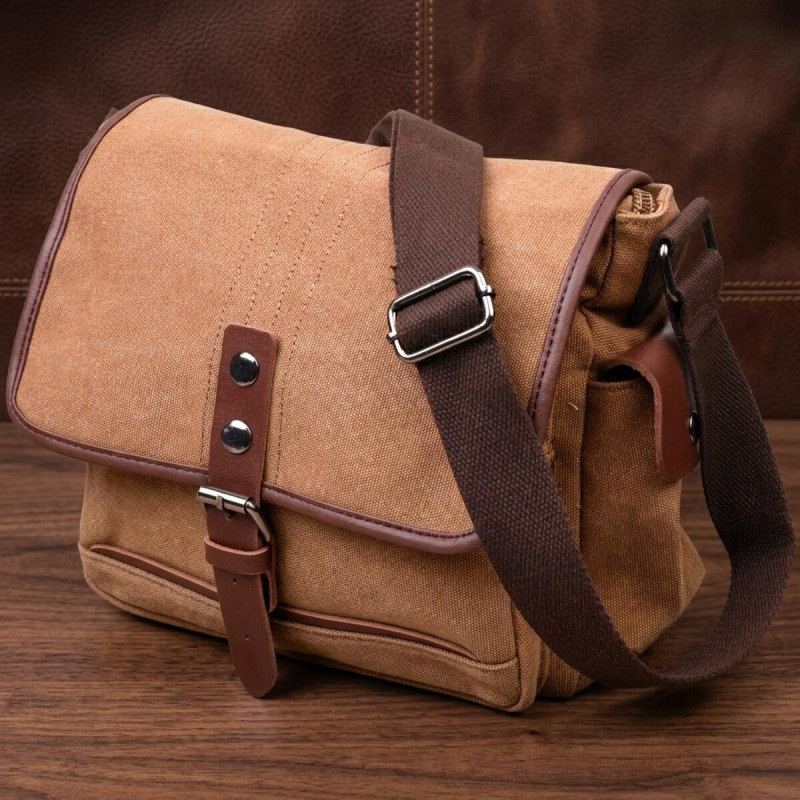 Функциональная мужская сумка с клапаном из текстиля Vintage Коричневая