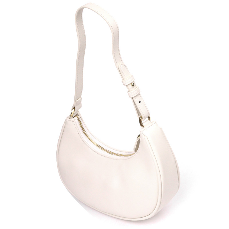 Стильная женская сумка-хобо из натуральной гладкой кожи Vintage Молочная