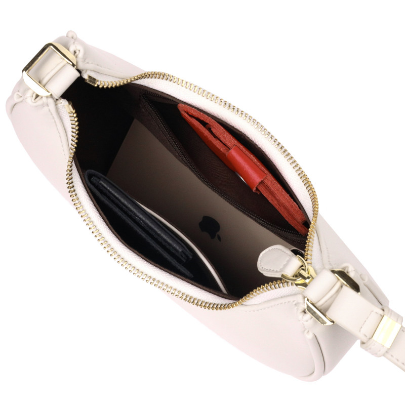 Стильная женская сумка-хобо из натуральной гладкой кожи Vintage Молочная